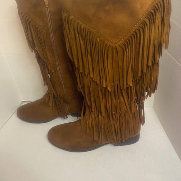 Pierre Dumas Women's Brown low Heel, Knee High Fringe Boots, Size 10M - Picture 4 of 7